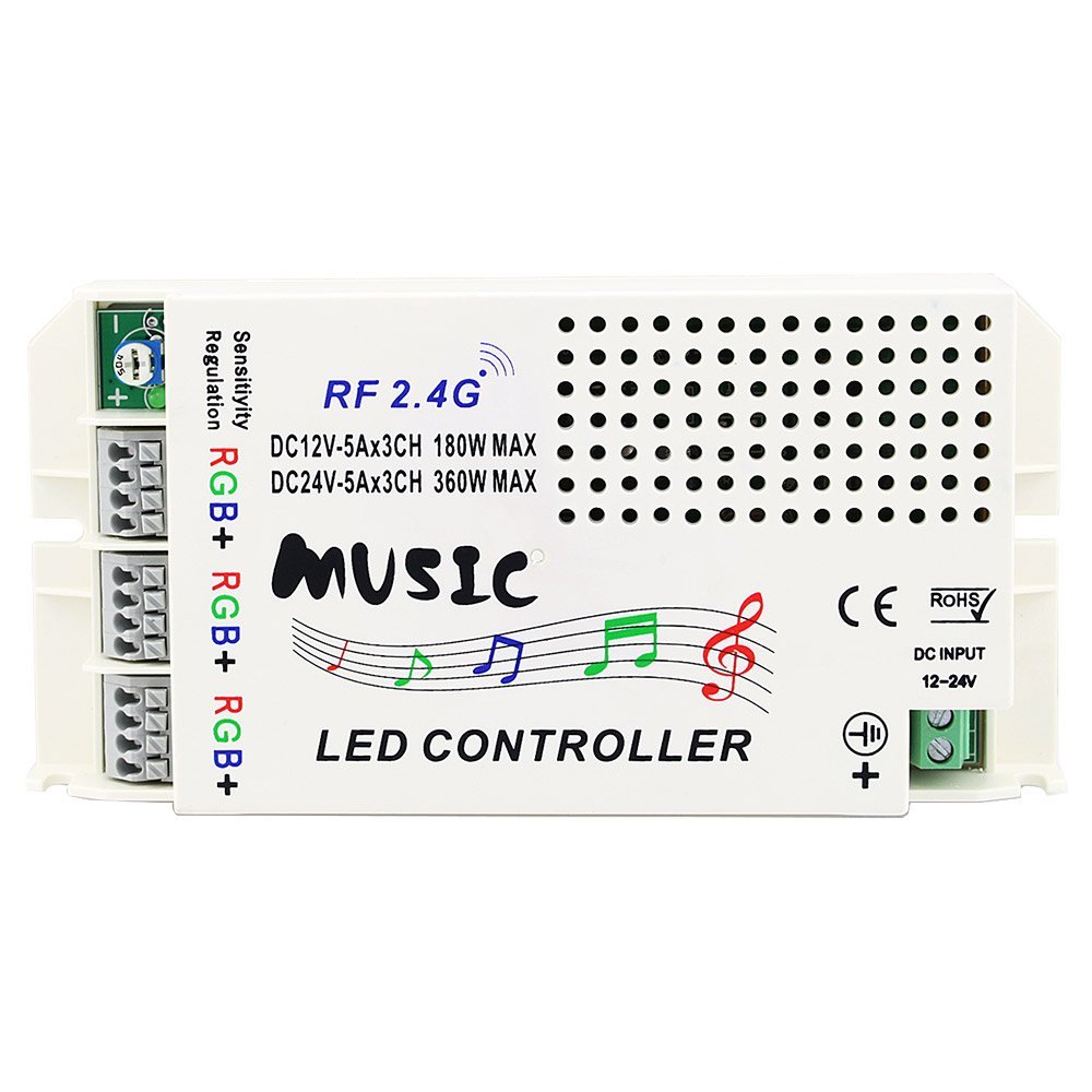 DC12/24V 3A4CH Max 144W, LED Music rhythm Black or White Controller Sound Recognition for bar or cars, IR Remote control RGB Strips or Modules